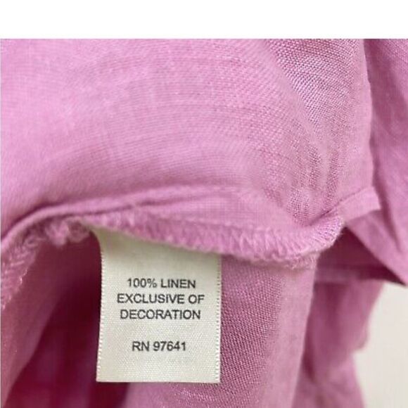 J Jill Light Pink 100% Linen Ruffle Yoke Long Sleeve Button Down Tunic Blouse XS - Picture 6 of 7